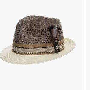 STACY ADAMS Jalen Fedora BROWN Poly Braided Pinch Front Hat SZ LARGE 7 1/4
